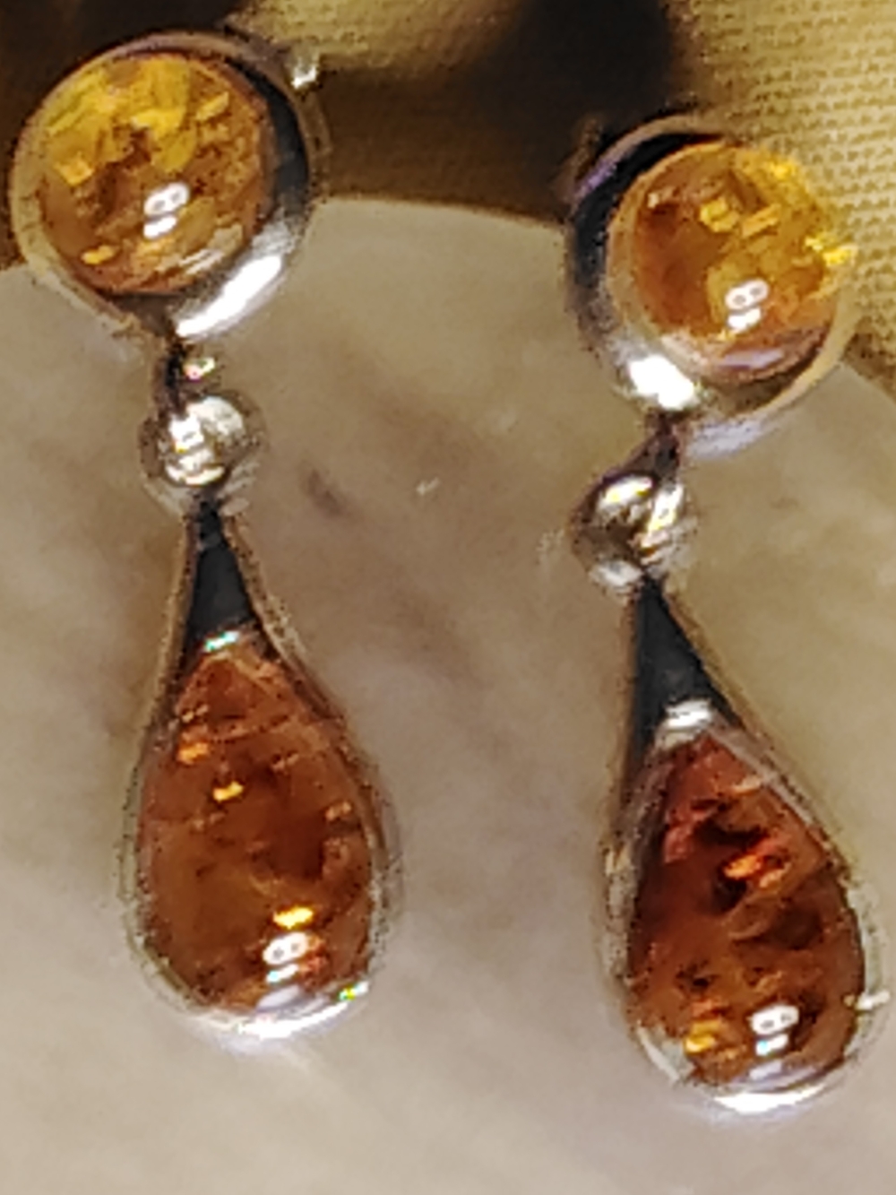 Amber Teardrop Solid Sterling Silver-Style Dangle Earrings - Baltic Amber. 1.9"L